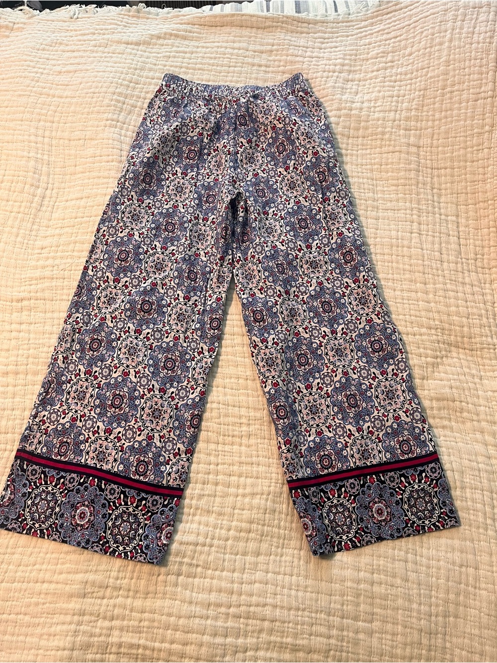 LOFT Blue Patterned Ankle Crop Wide-Leg Pants XS - Picture 7 of 9
